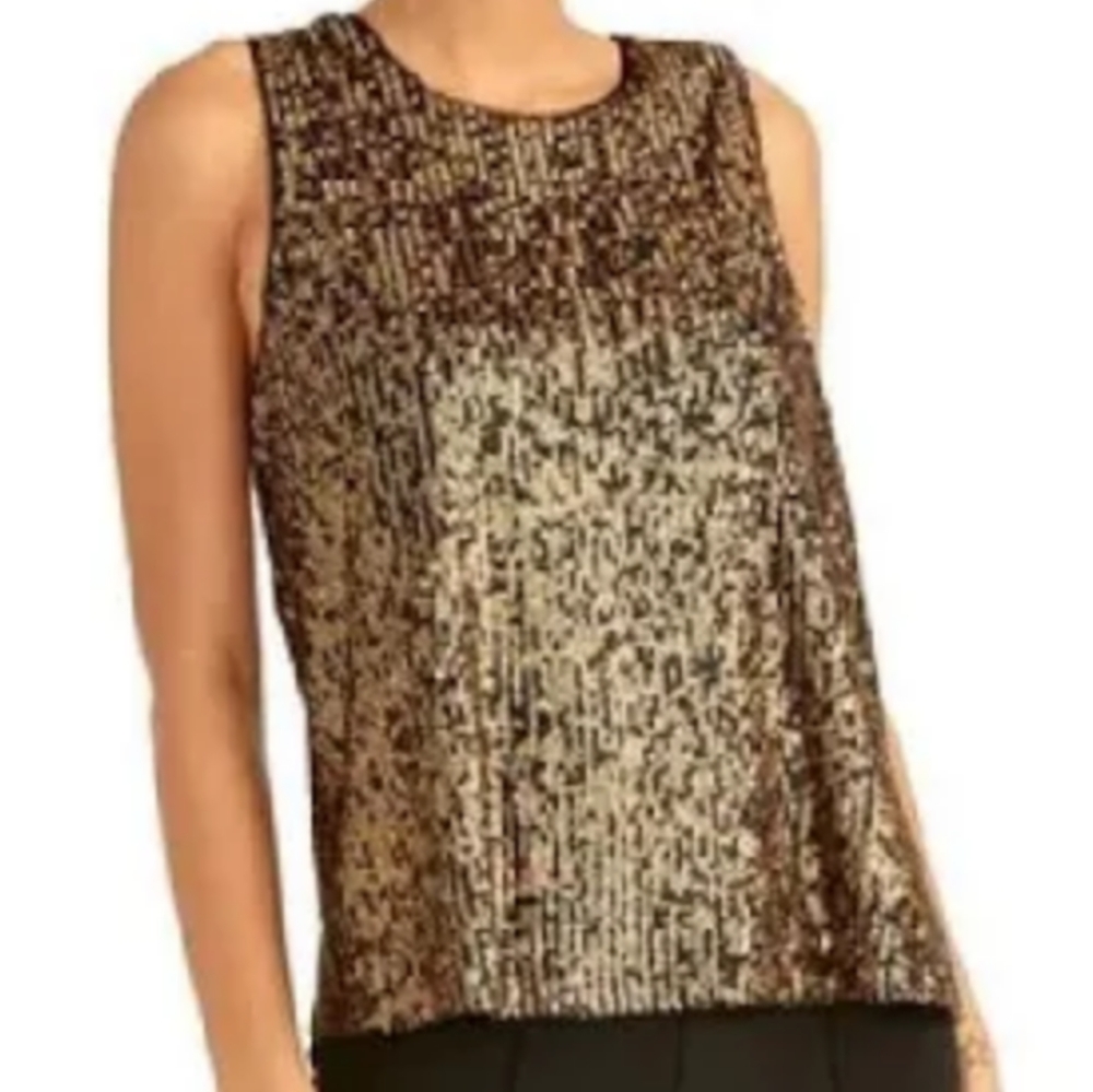 Rachel Roy Gold Sequin Sleeveless Blouse